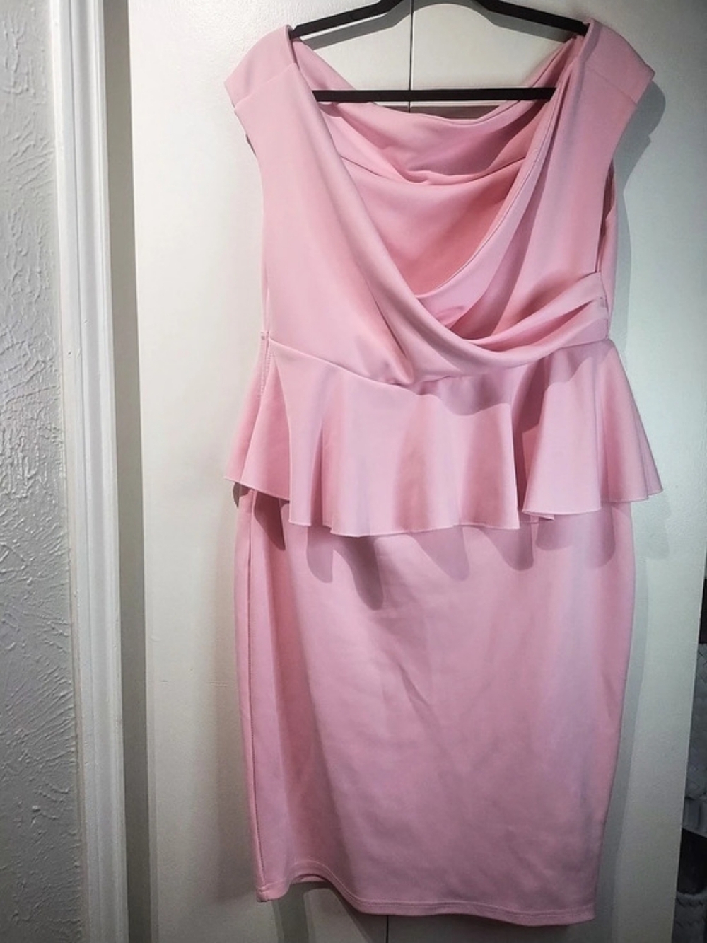 Pink Draped Neck Midi Dress Size 2XL Like New